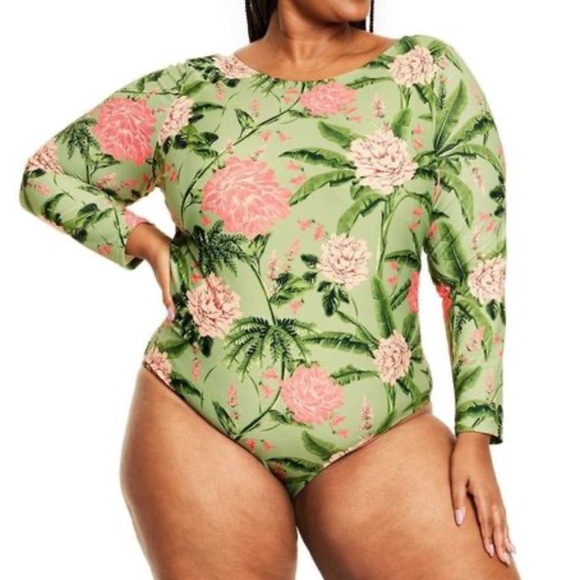 NEW NWT AQUABENDITA X Target long sleeve swimsuit 2X with Peonies floral print - Picture 1 of 13